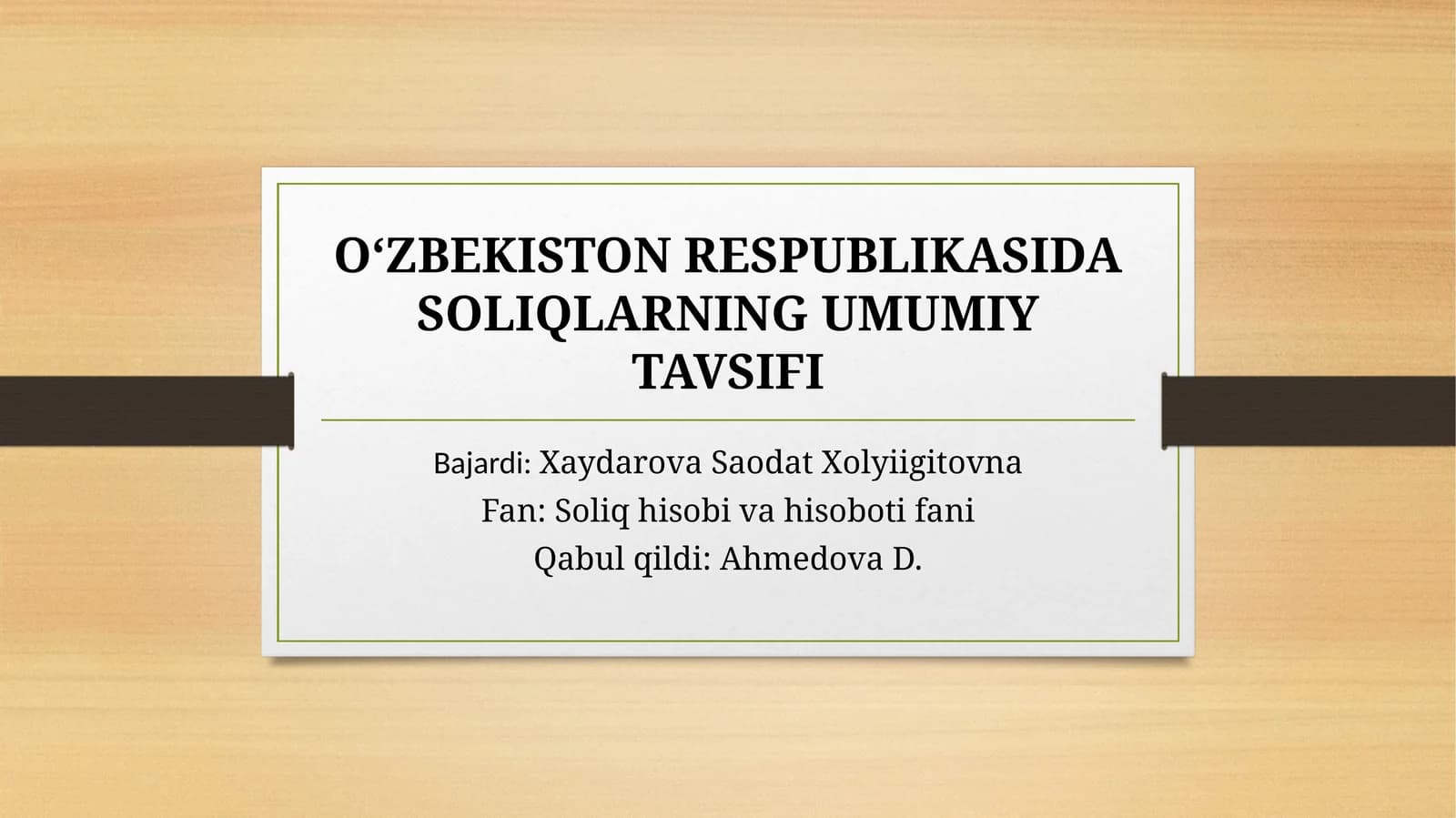 Soliq hisobi va hisoboti fani