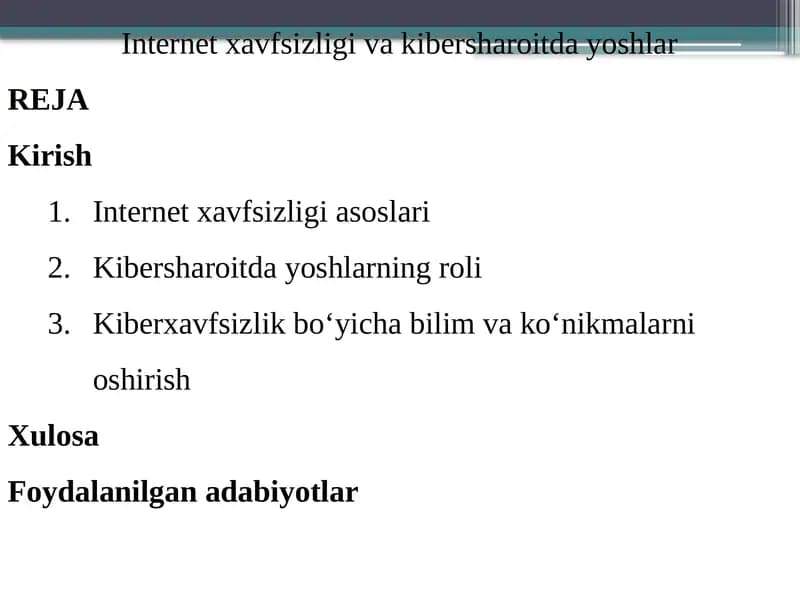 Internetxavfsizligivakibersharoitdayoshlar