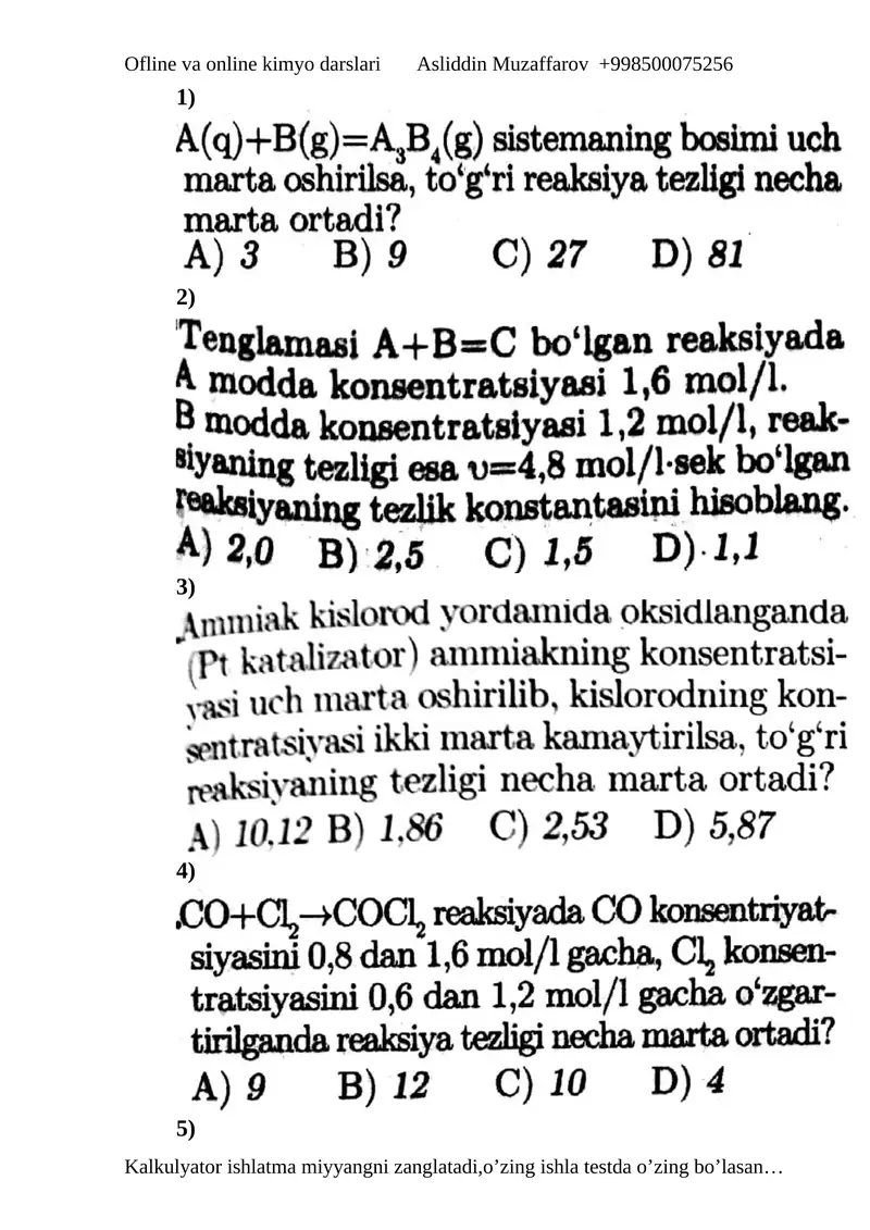 Reaksiya tezligi test