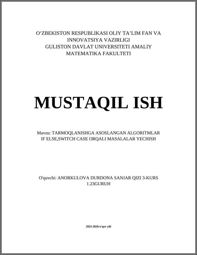 TARMOQLANISHGA ASOSLANGAN ALGORITMLAR