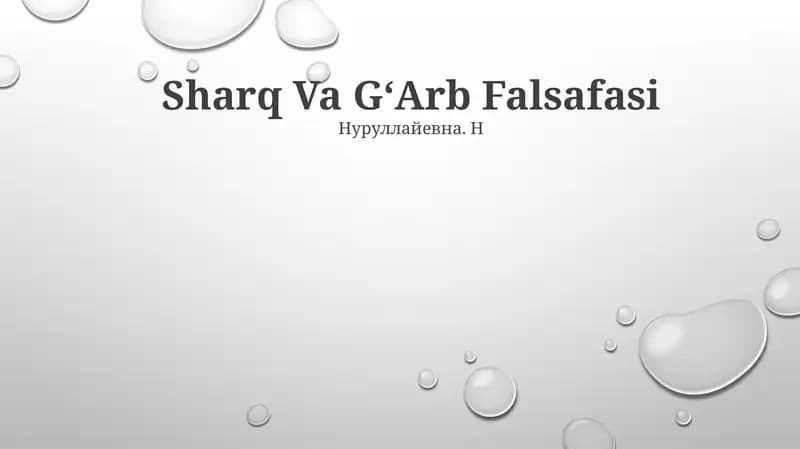 Sharq Va GʻArb Falsafasi