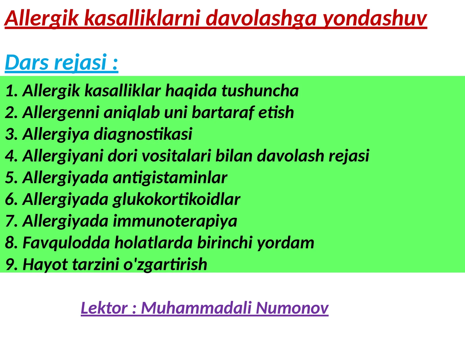 Allergik kasalliklarni davolash
