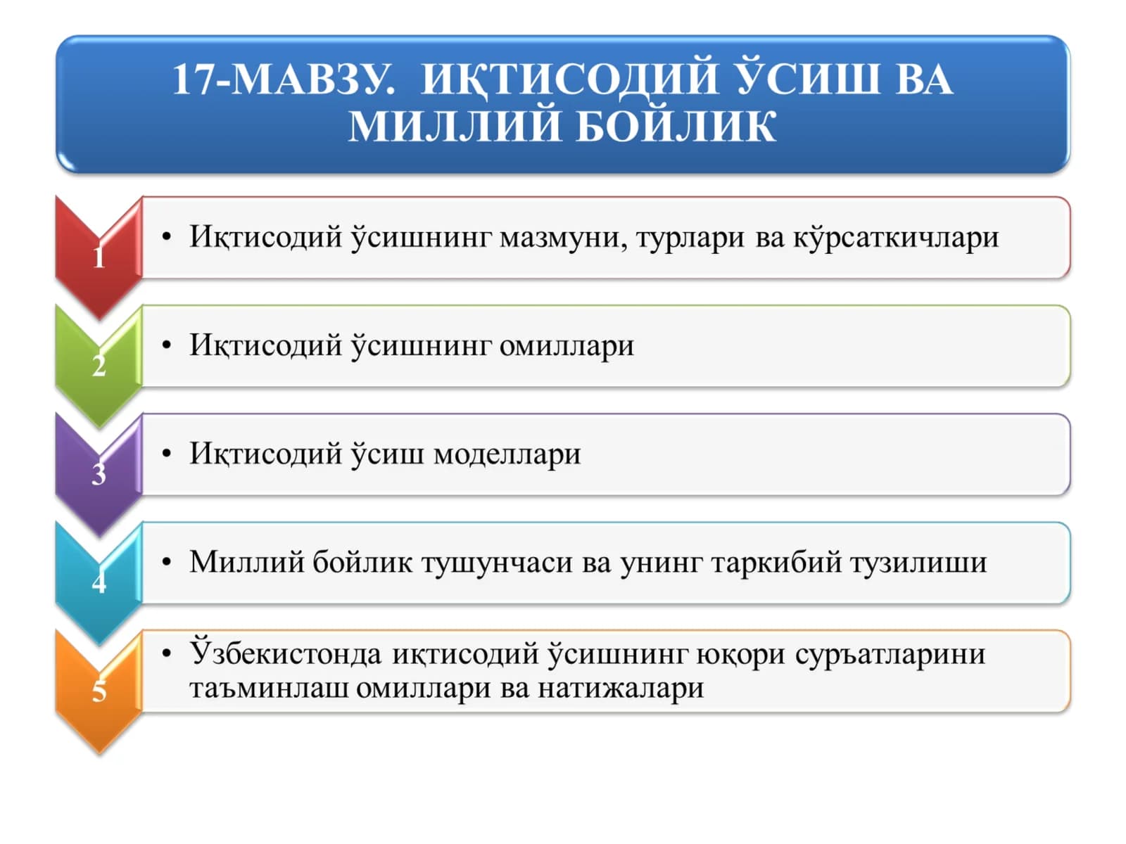 ИҚТИСОДИЙ ЎСИШ ВА МИЛЛИЙ БОЙЛИК