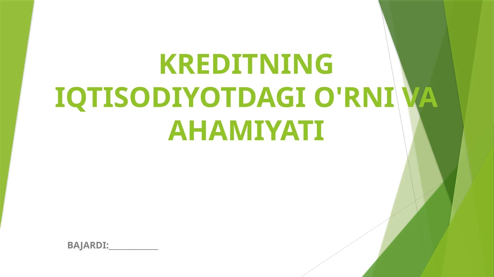 KREDITNING IQTISODIYOTDAGI O'RNI VA AHAMIYATI