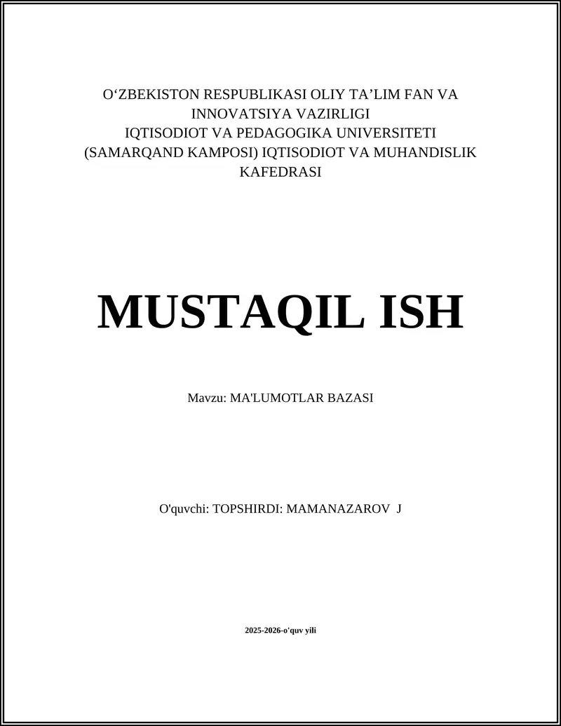 MA'LUMOTLAR BAZASI
