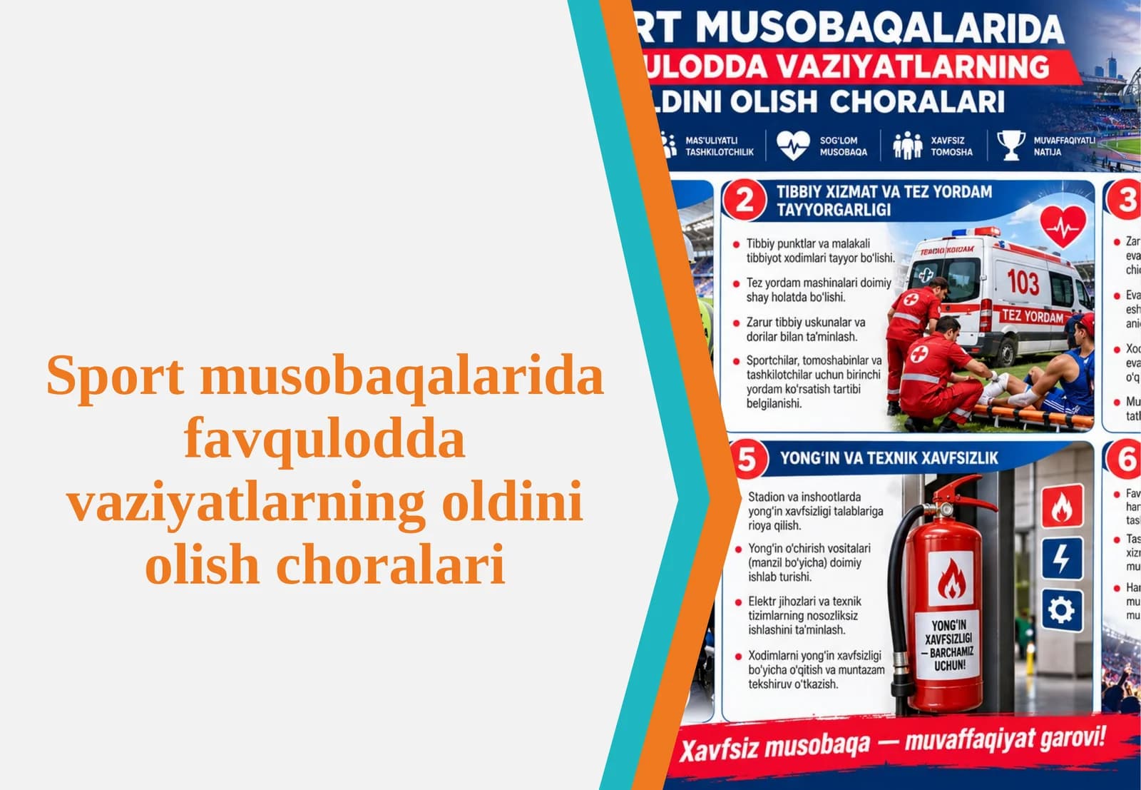 Sport musobaqalarida favqulodda vaziyatlarning oldini olish choralari.