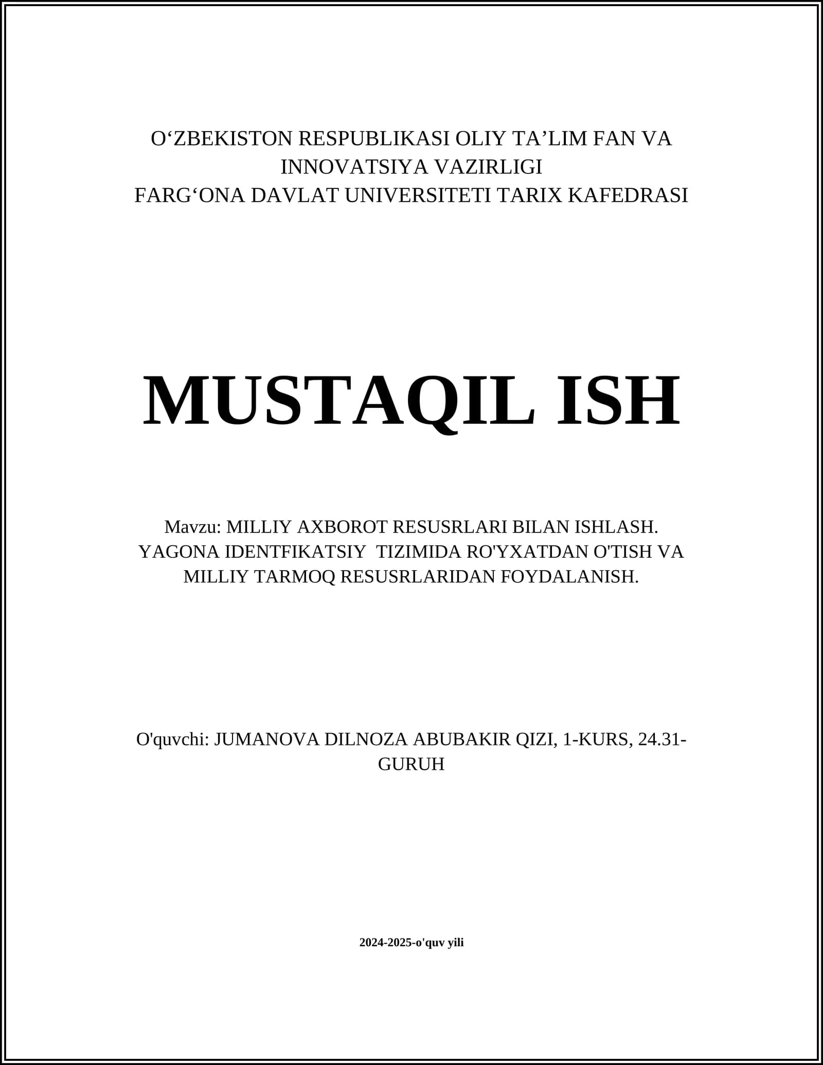 MILLIY AXBOROT RESUSRLARI BILAN ISHLASH
