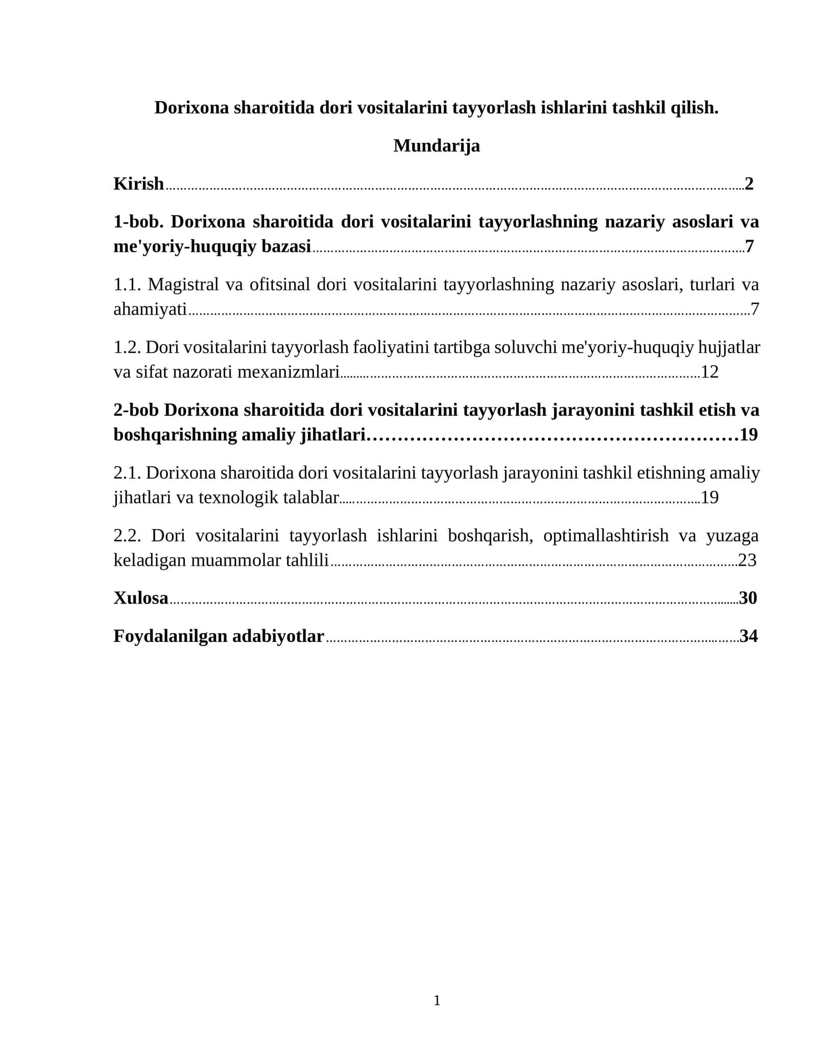 Dorixonada dori vositalarini tayyorlash