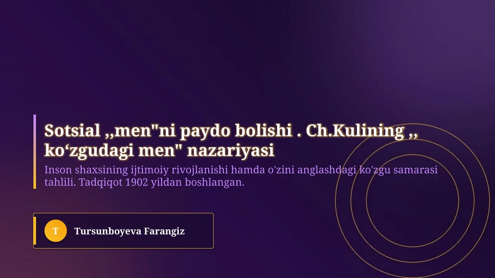 Sotsial ,,men"ni paydo bolishi . Ch.Kulining ,, koʻzgudagi men" nazariyasi