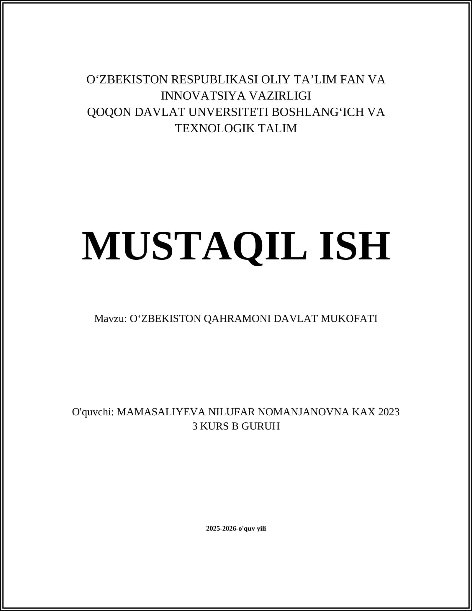 Oʻzbekiston Qahramoni Davlat Mukofati