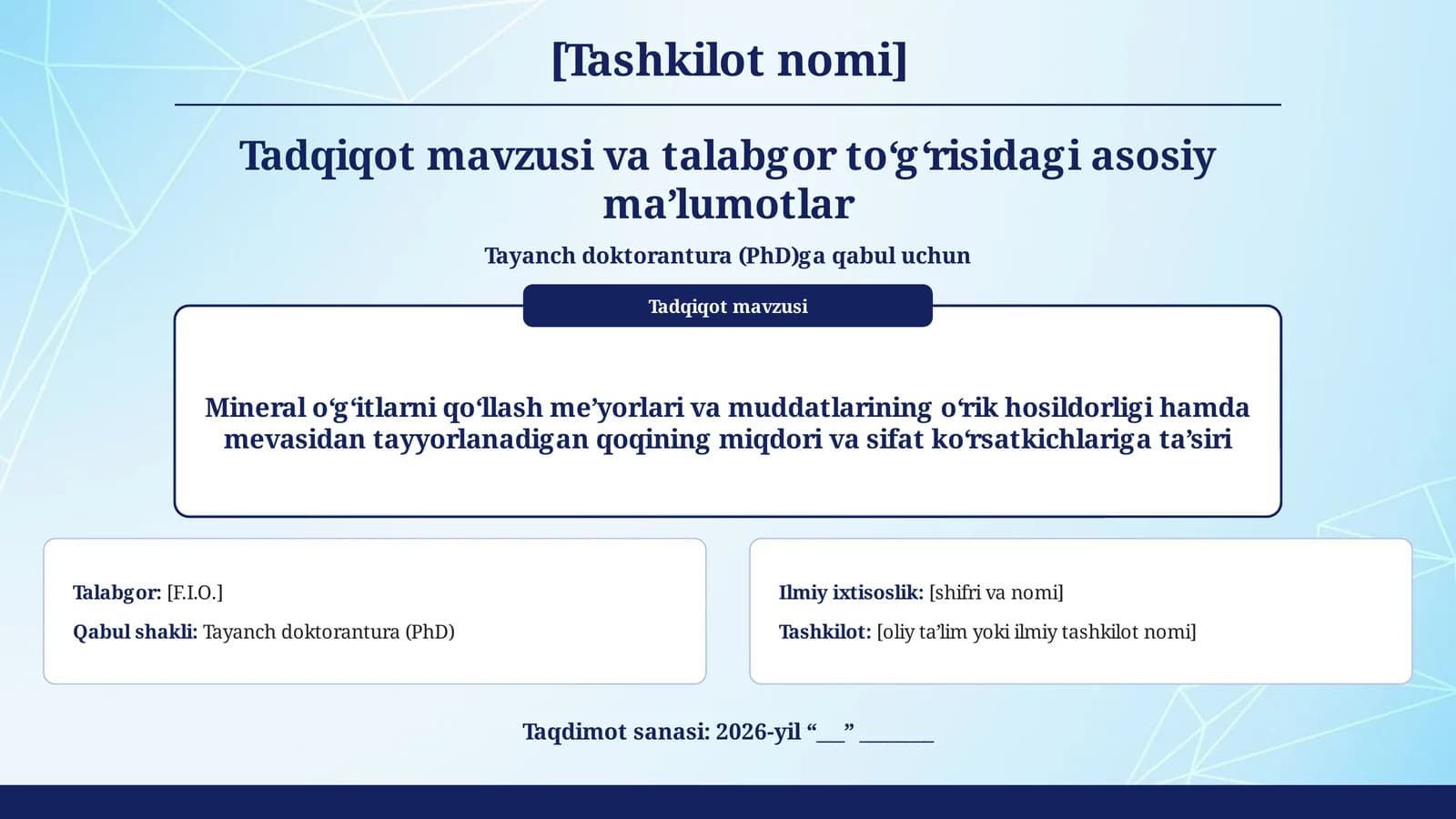 Mineral o‘g‘itlarni qo‘llash me’yorlari va muddatlarining o‘rik hosildorligi hamda mevasidan tayyorlanadigan qoqining miqdori va sifat ko‘rsatkichlariga ta’siri