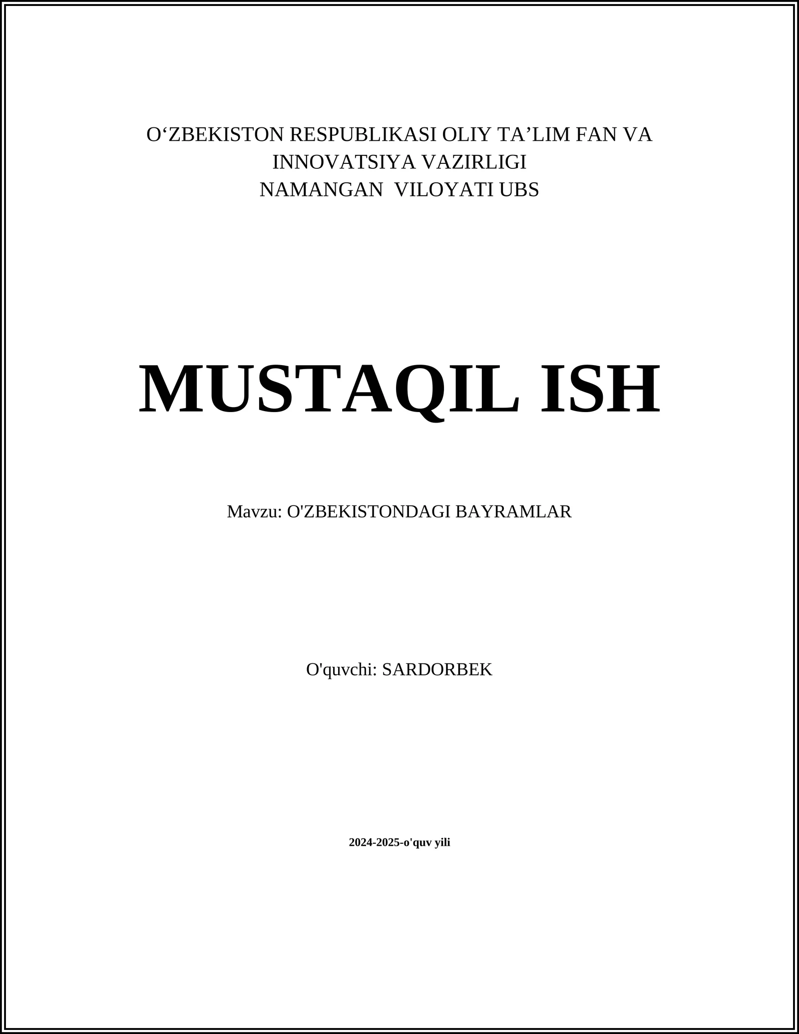 O'ZBEKISTONDAGI BAYRAMLAR