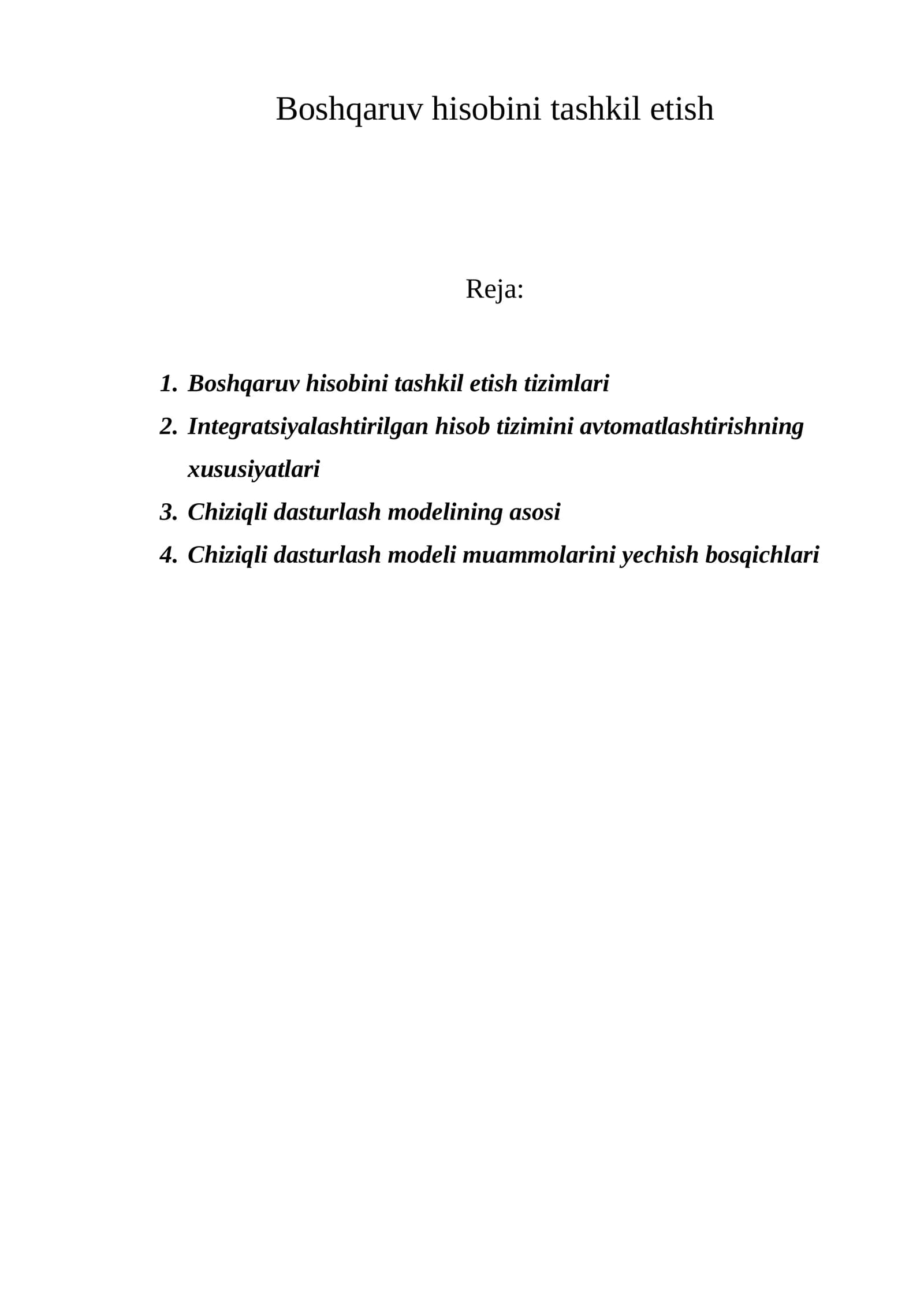 Boshqaruv hisobini tashkil etish tizimlari