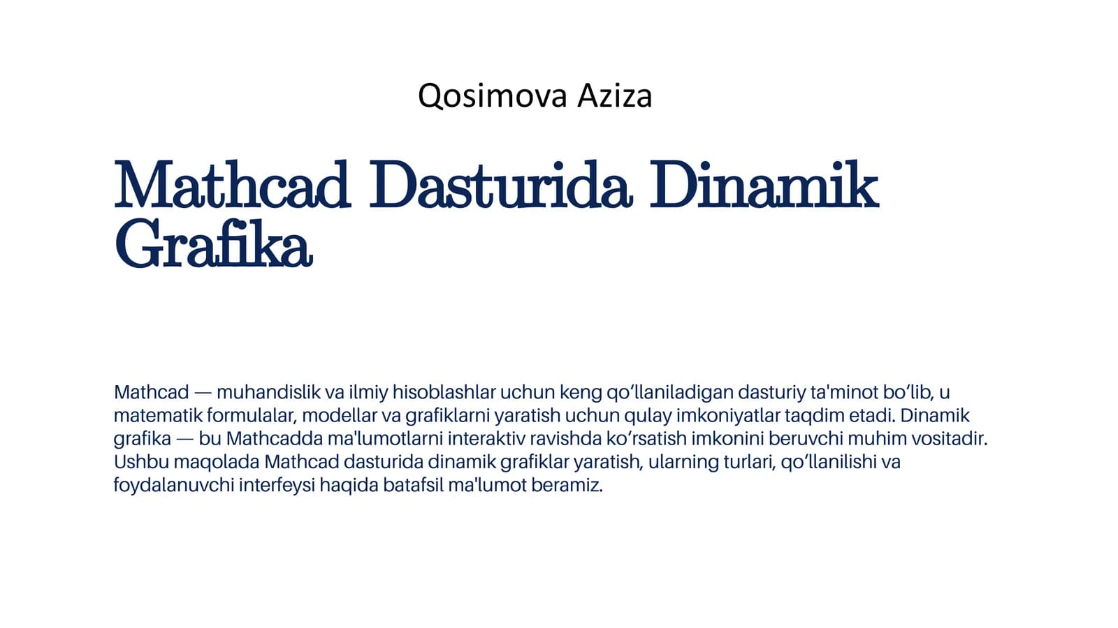 MathcadDasturidaDinamikGrafika