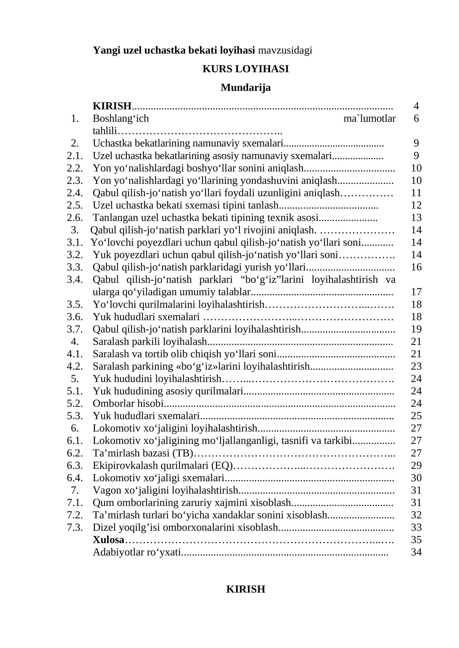 Yangi uzel uchastka bekati loyihasi