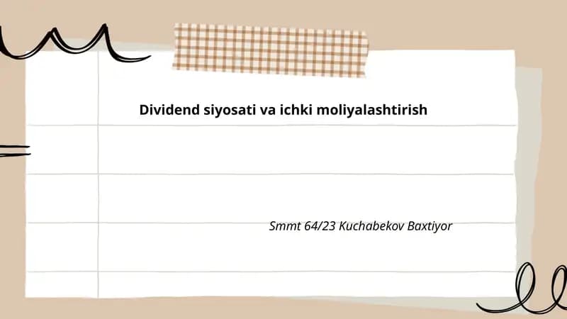 Dividend siyosati va ichki moliyalashtirish