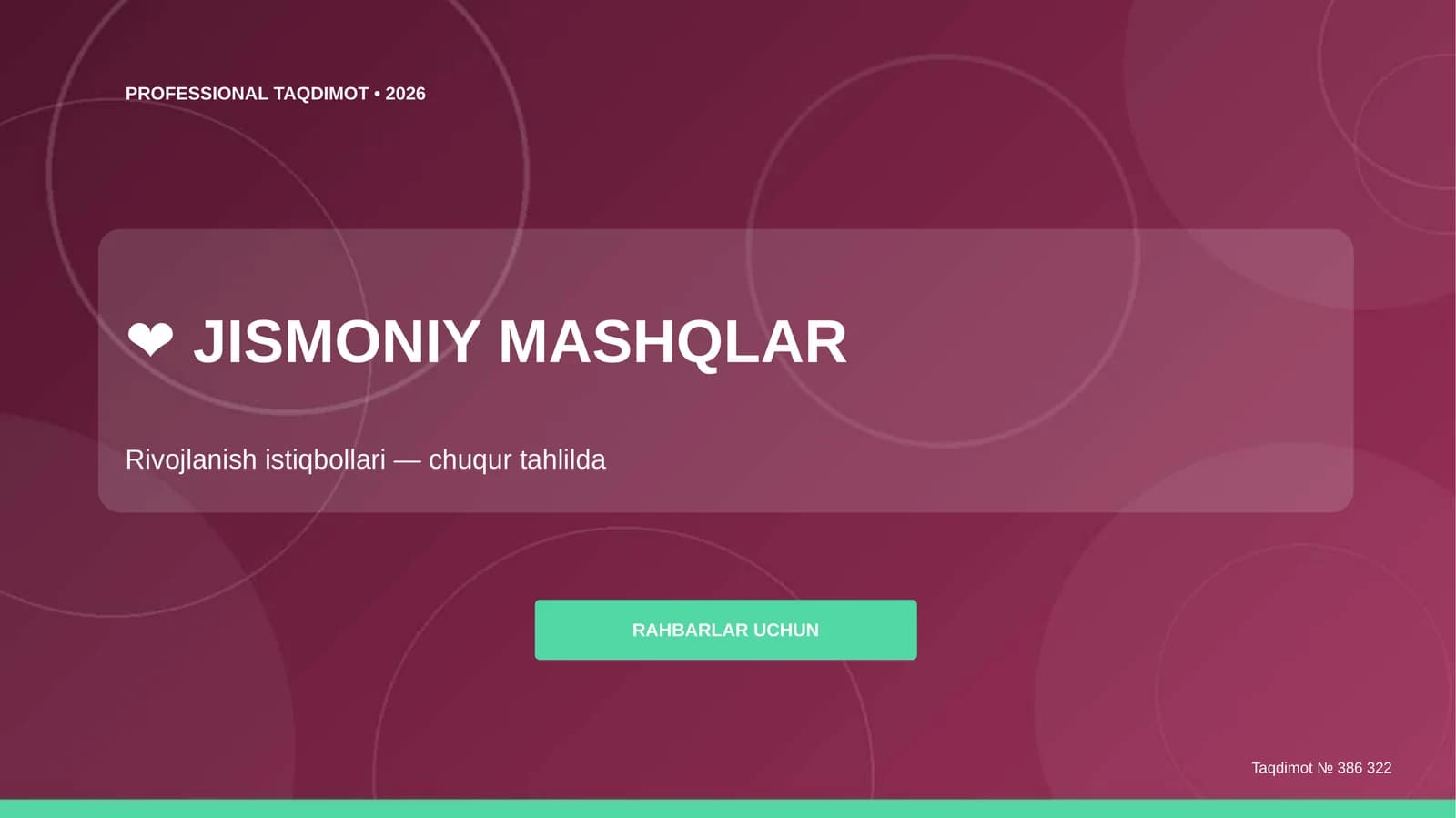 Jismoniy mashqlar: rivojlanish istiqbollari (chuqur tahlilda) [rahbarlar uchun]