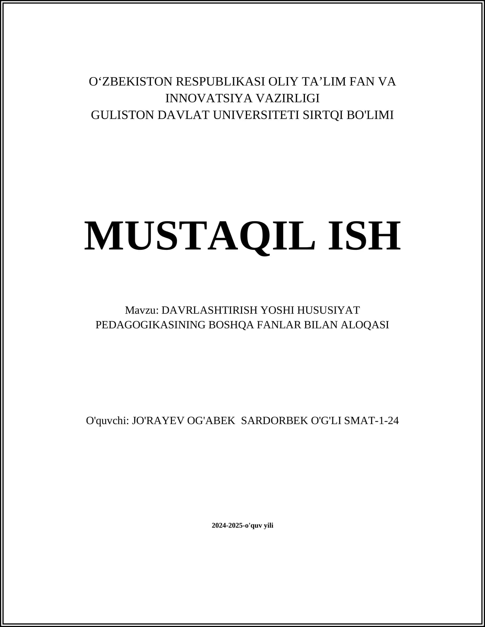 Informatsion texnologiyalar va DAVRLASHTIRISH YOSHI pedagogikasi