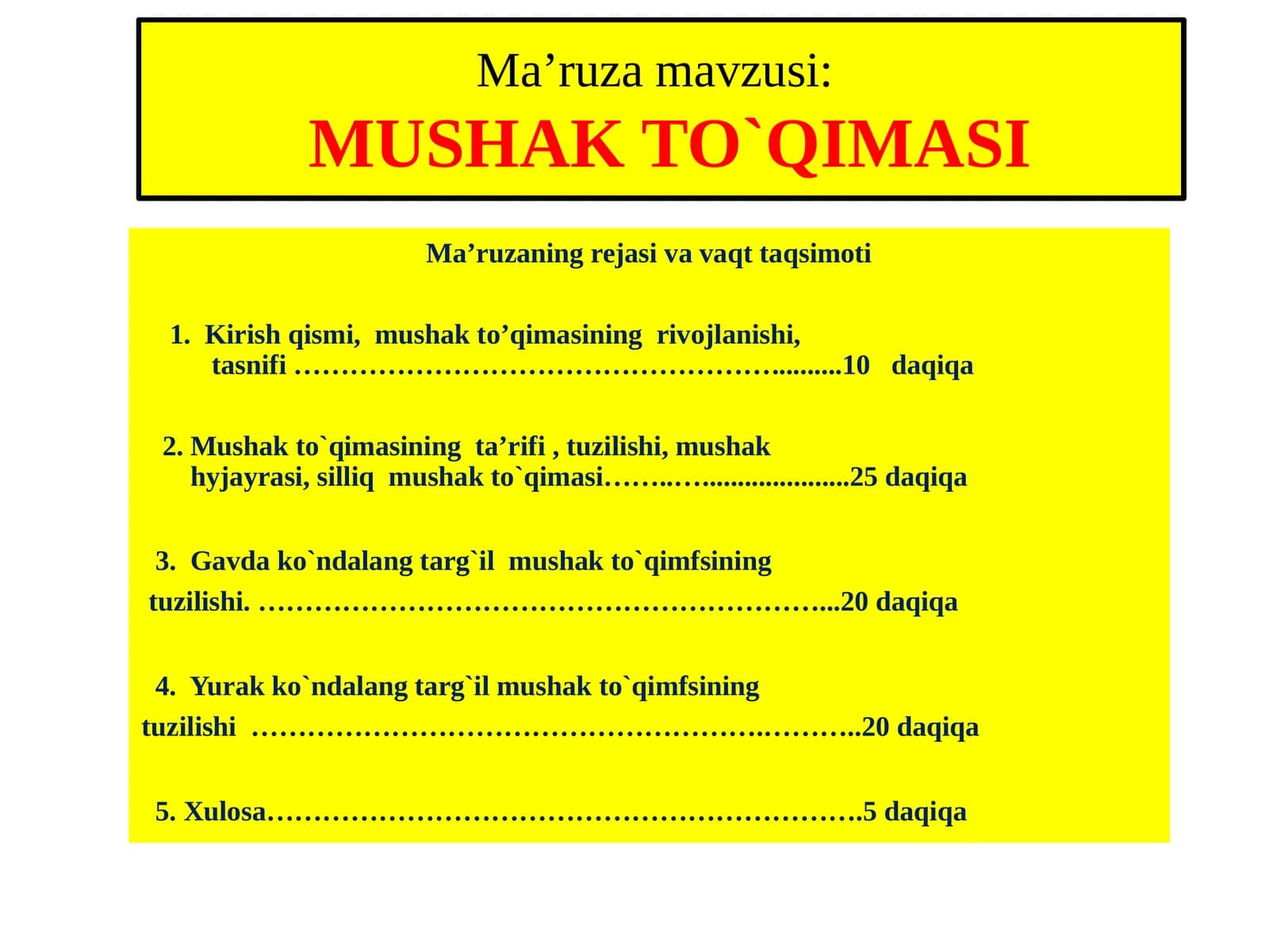 MUSHAK TO`QIMASI
