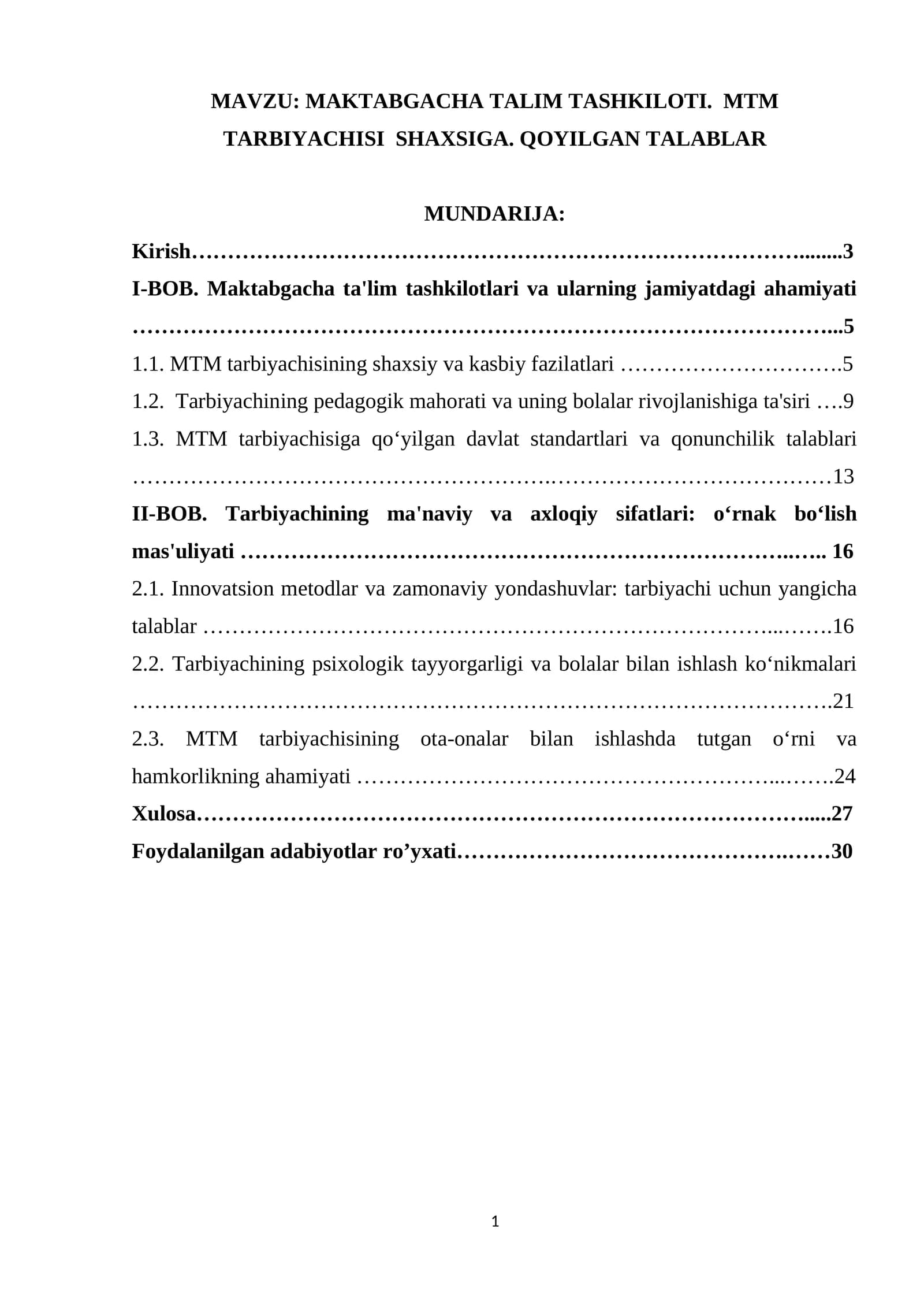 MAKTABGACHA TALIM TASHKILOTI.  MTM  TARBIYACHISI  SHAXSIGA. QOYILGAN TALABLAR