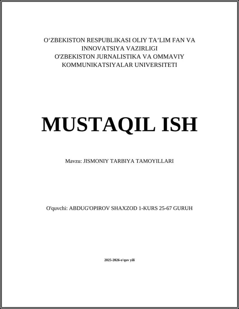 JISMONIY TARBIYA TAMOYILLARI