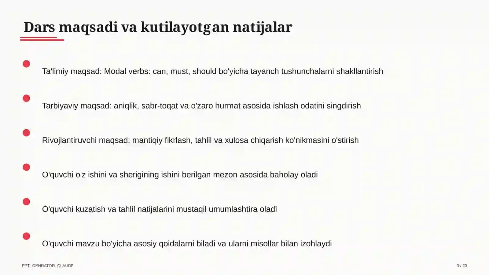 Modal verbs: can, must, should (7-sinf)