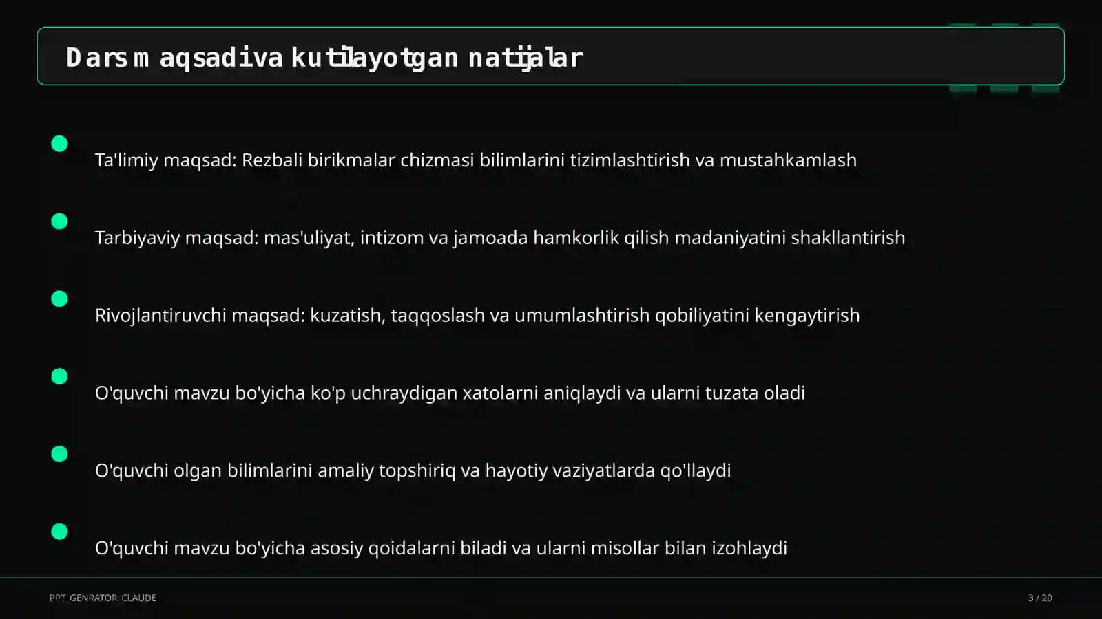 Rezbali birikmalar chizmasi (9-sinf)