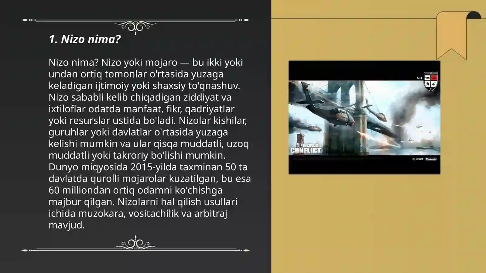 Nizo, uning mazmuni va turlari