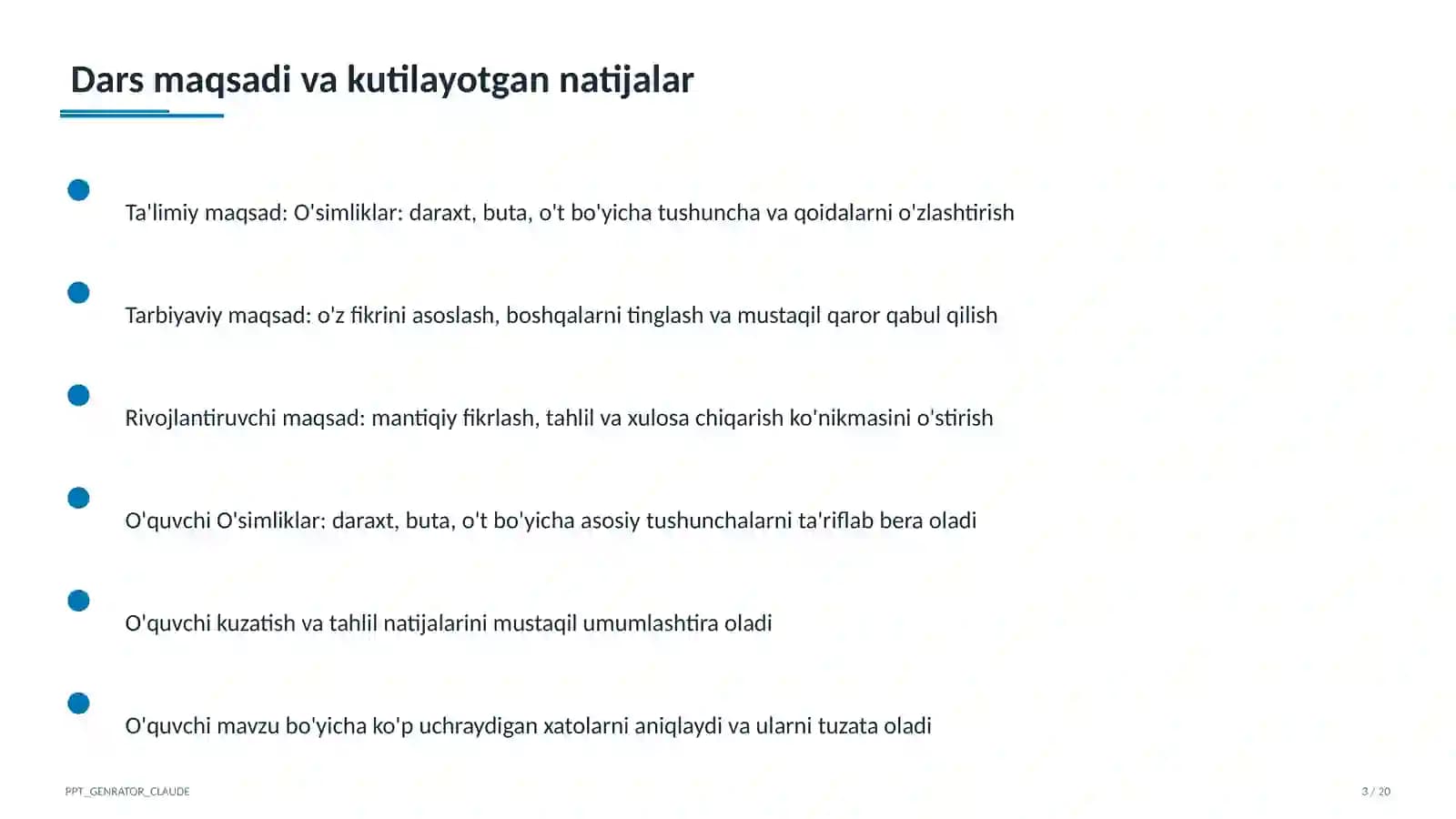 O'simliklar: daraxt, buta, o't (1-sinf)