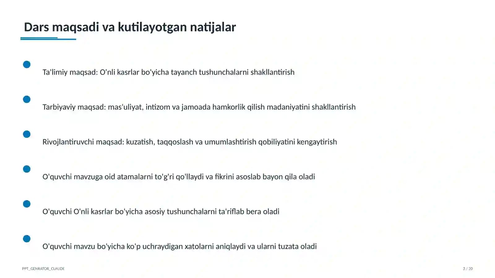 O'nli kasrlar (5-sinf) Matematika