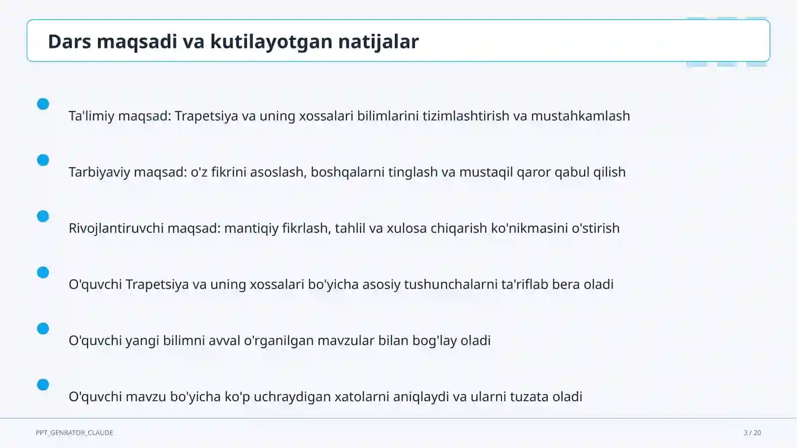 Trapetsiya va uning xossalari (8-sinf)