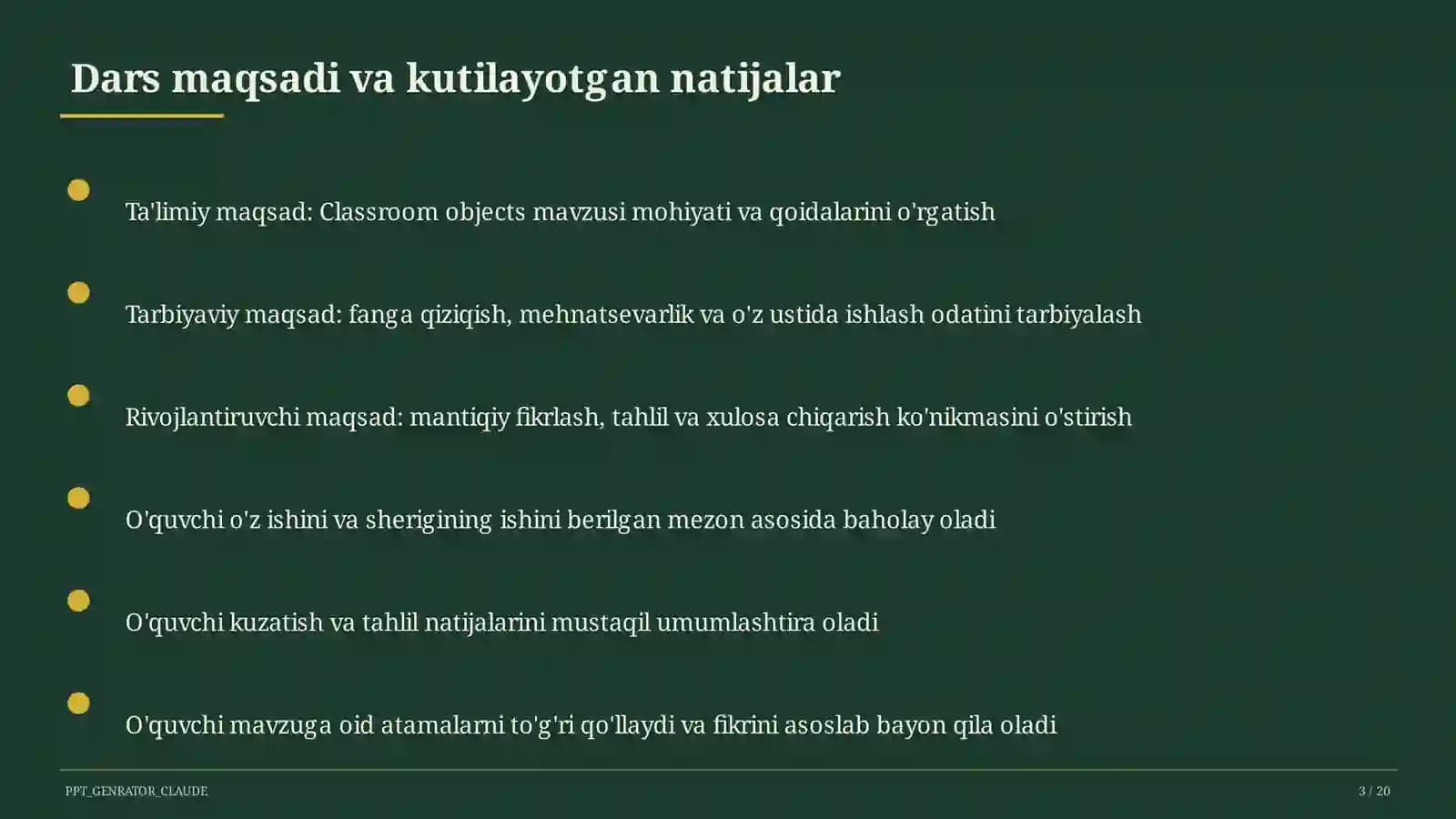 Classroom objects (2 sinf)