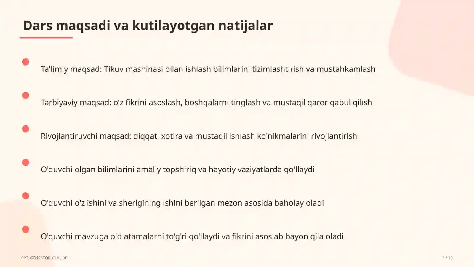 Tikuv mashinasi bilan ishlash (6-sinf)