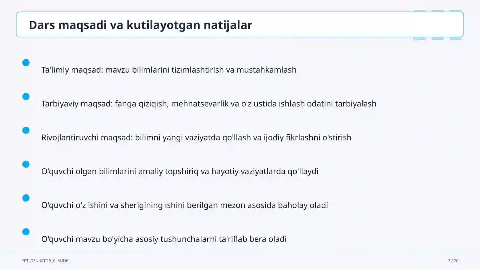 Zamonaviy dars ishlanmasini tuzish