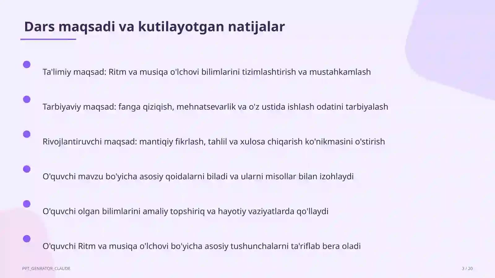 Ritm va musiqa o'lchovi (3-sinf)