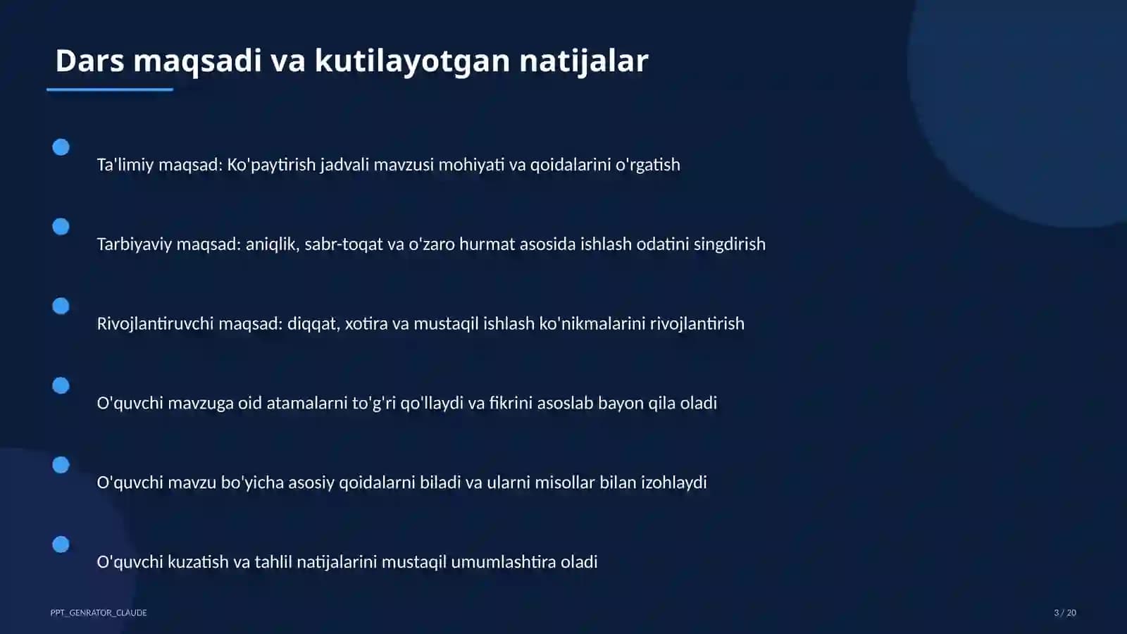Ko'paytirish jadvali (2-sinf)