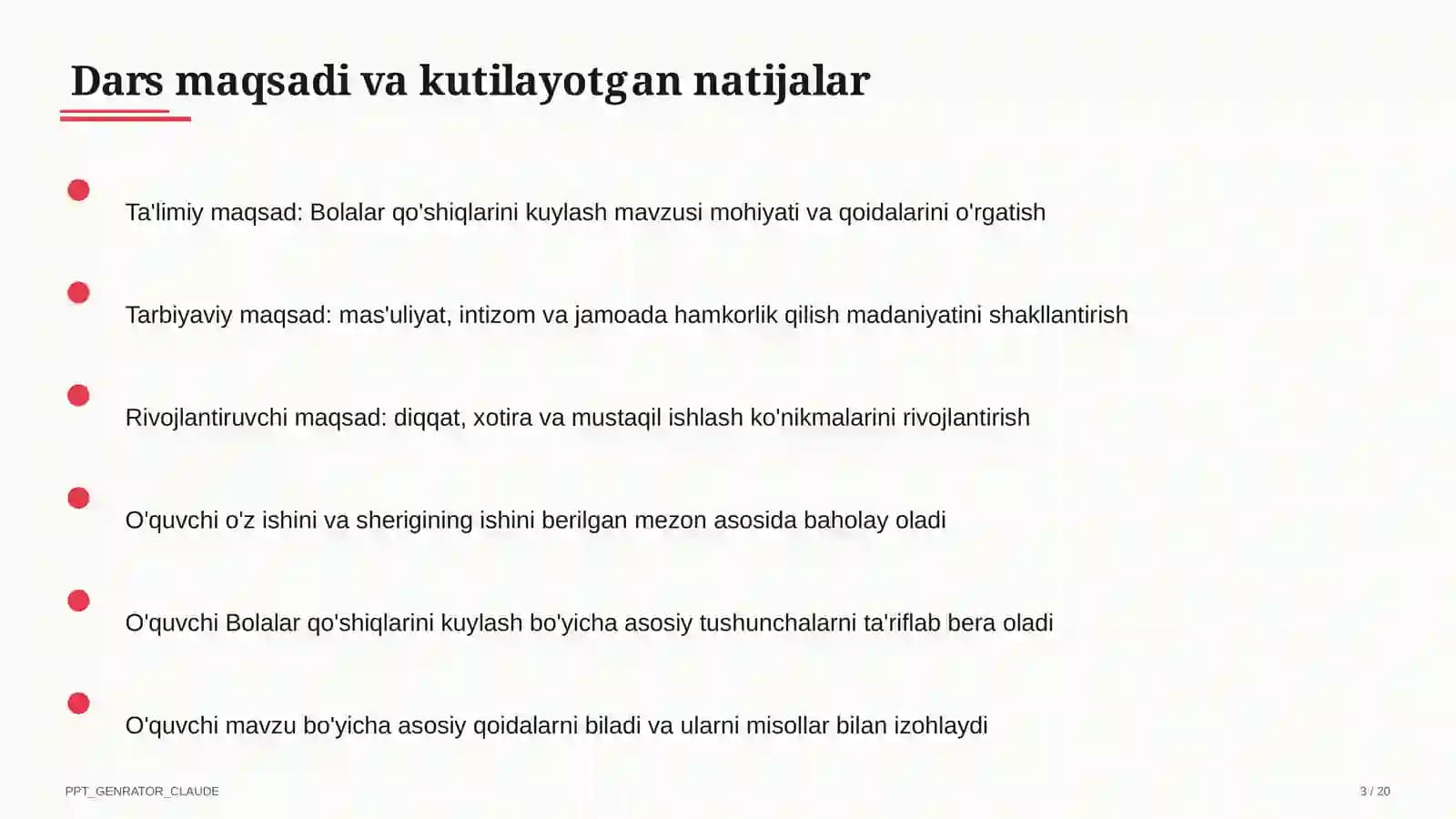 Bolalar qo'shiqlarini kuylash (1-sinf)
