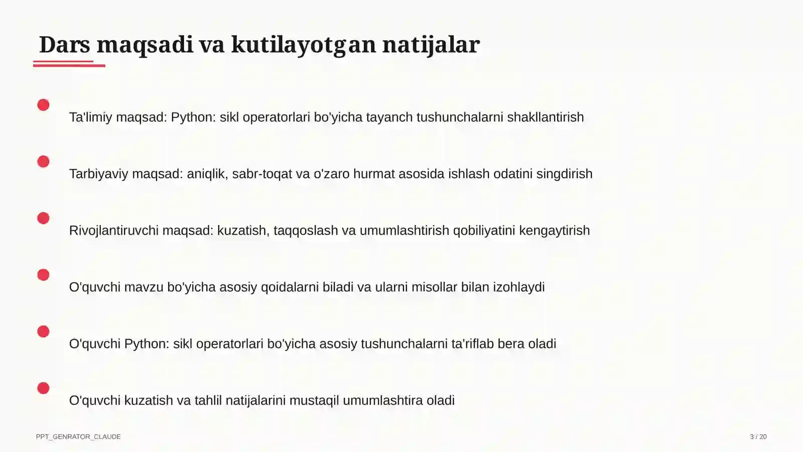Python: sikl operatorlari (8-sinf)