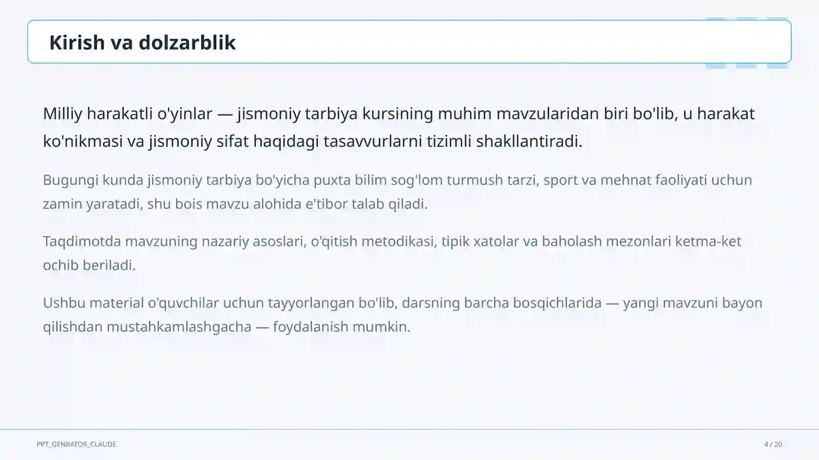 Milliy harakatli o'yinlar (4-sinf)