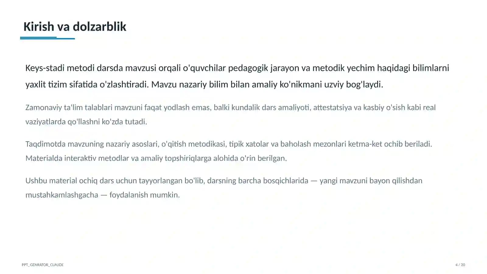 Keys-stadi metodi darsda