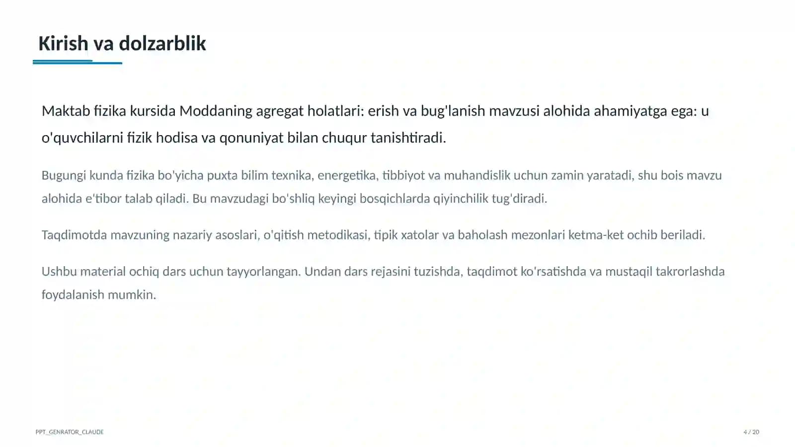 Moddaning agregat holatlari: erish va bug'lanish (8-sinf)