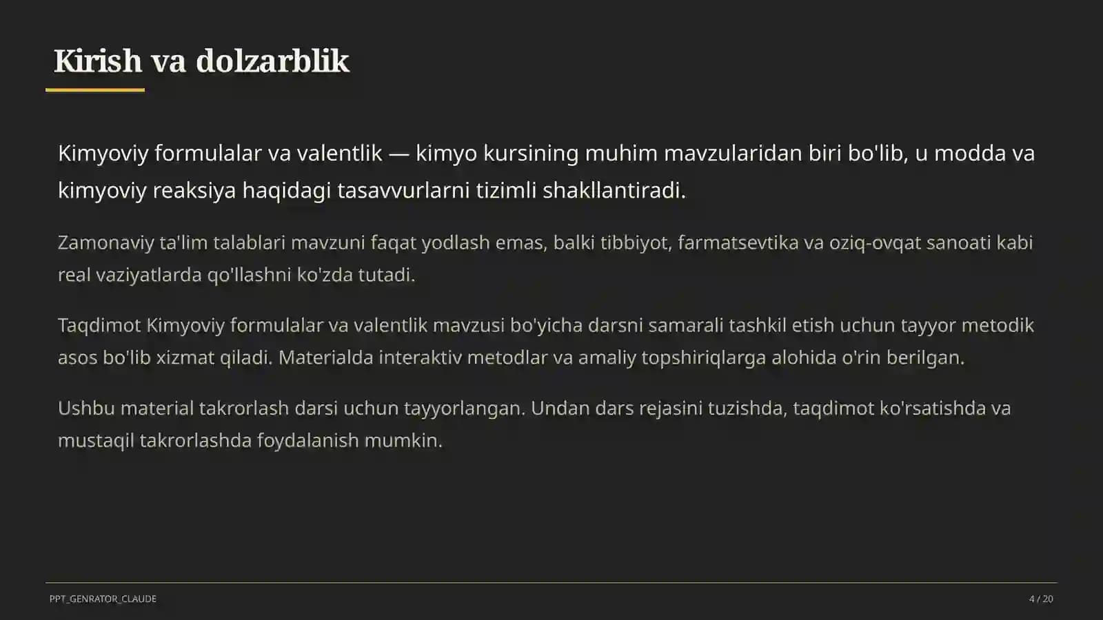 Kimyoviy formulalar va valentlik (7-sinf)
