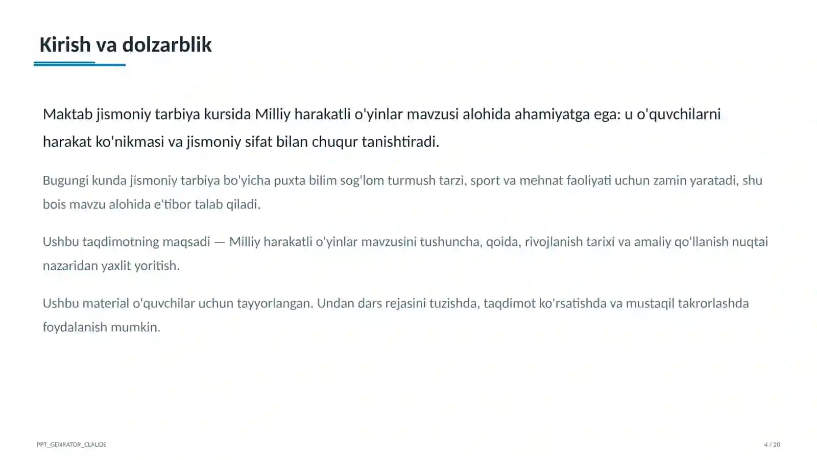 Milliy harakatli o'yinlar (4-sinf)