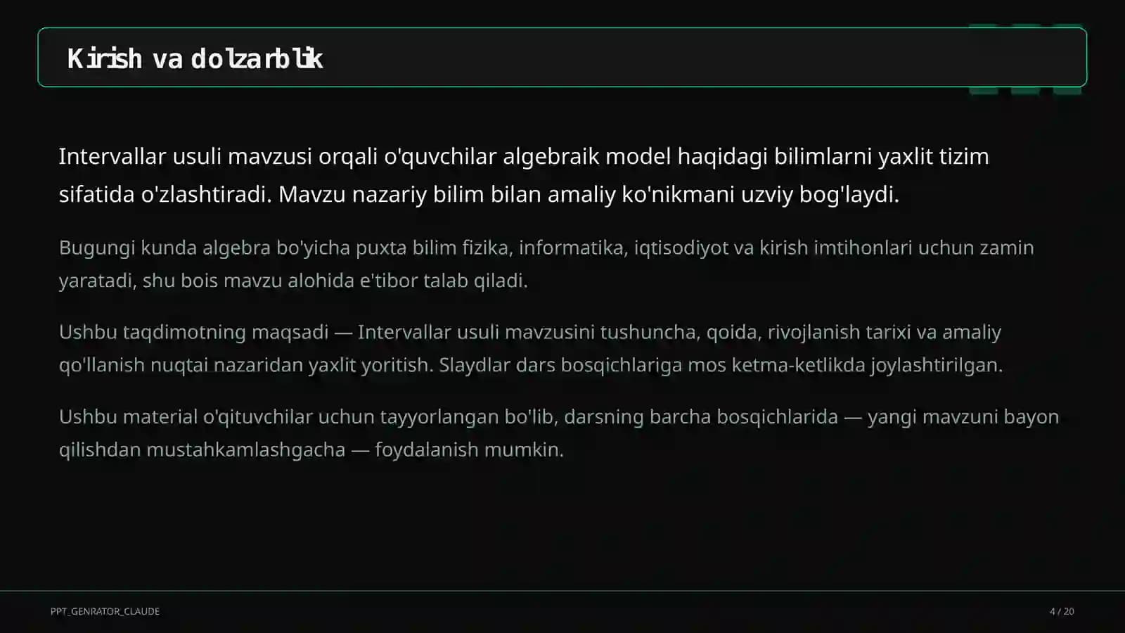 Intervallar usuli (9-sinf)