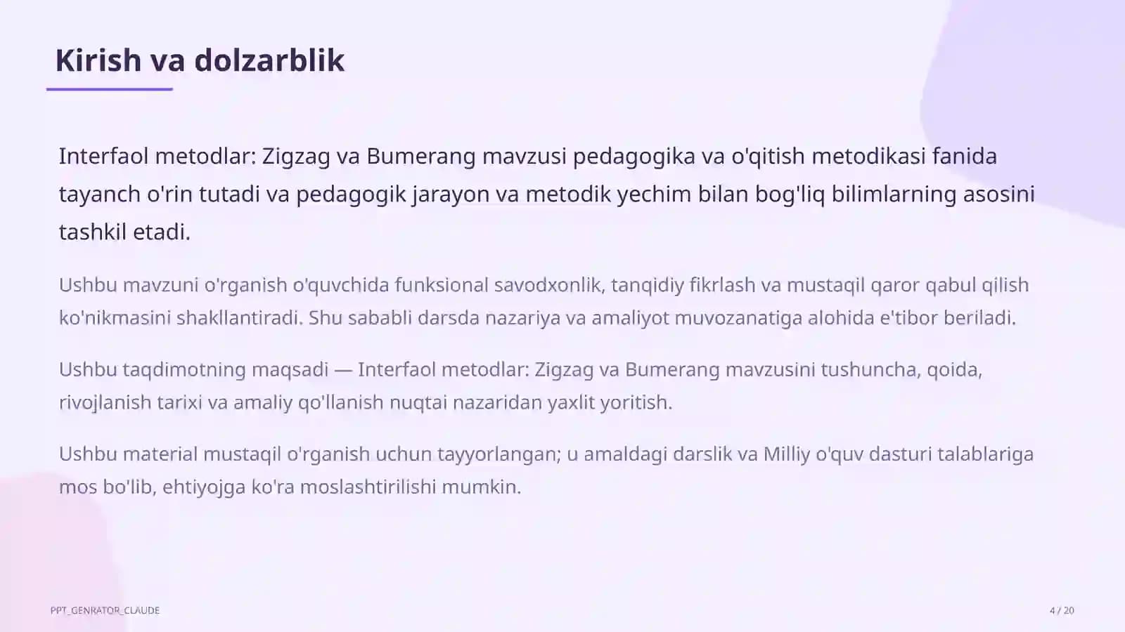Interfaol metodlar: Zigzag va Bumerang