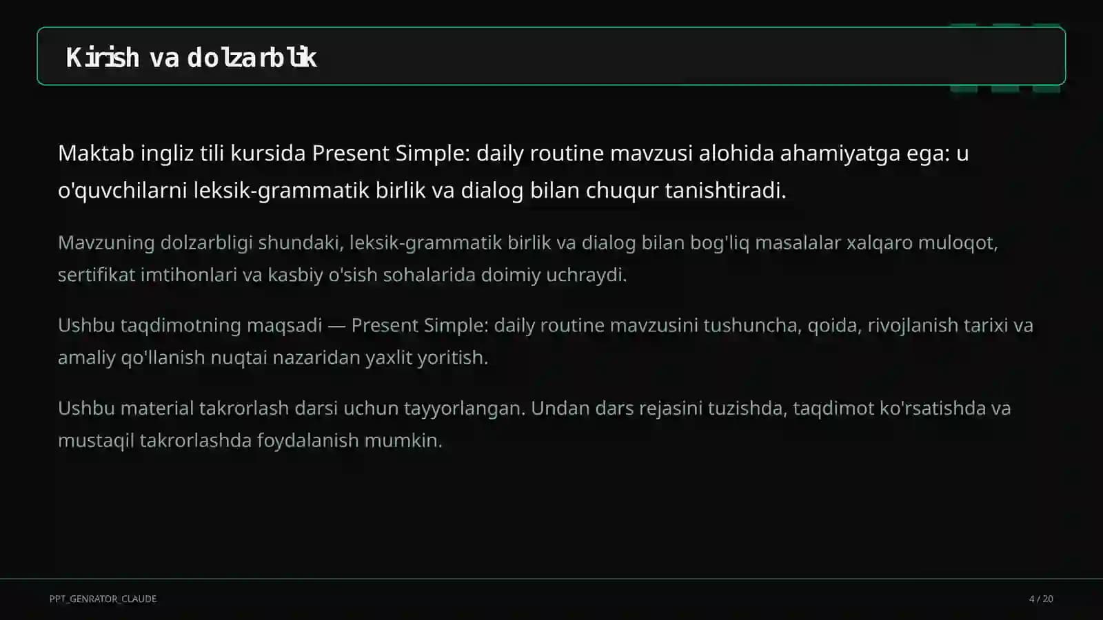 Present Simple: daily routine (3-sinf)