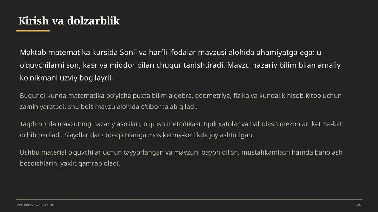 Sonli va harfli ifodalar (5-sinf)