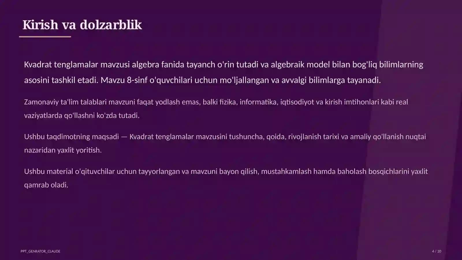 Kvadrat tenglamalar (8-sinf)