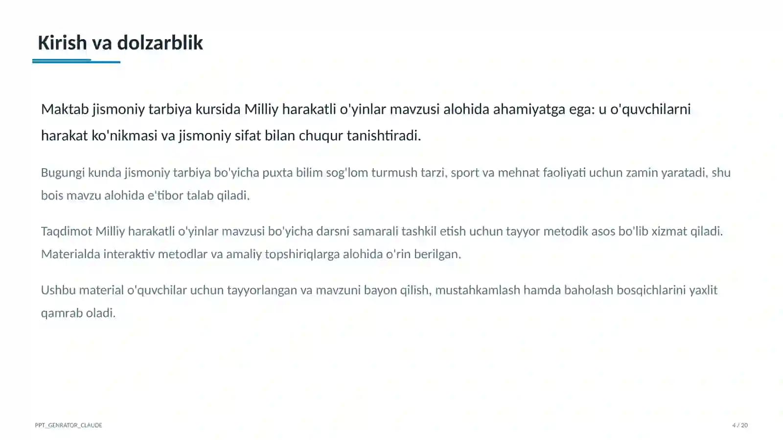 Milliy harakatli o'yinlar (4-sinf)