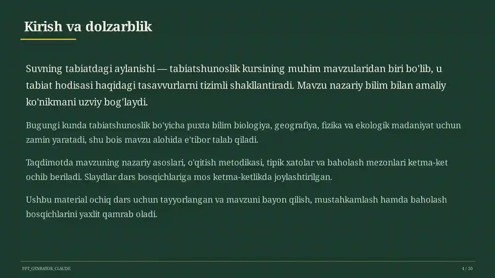 Suvning tabiatdagi aylanishi (2-sinf)